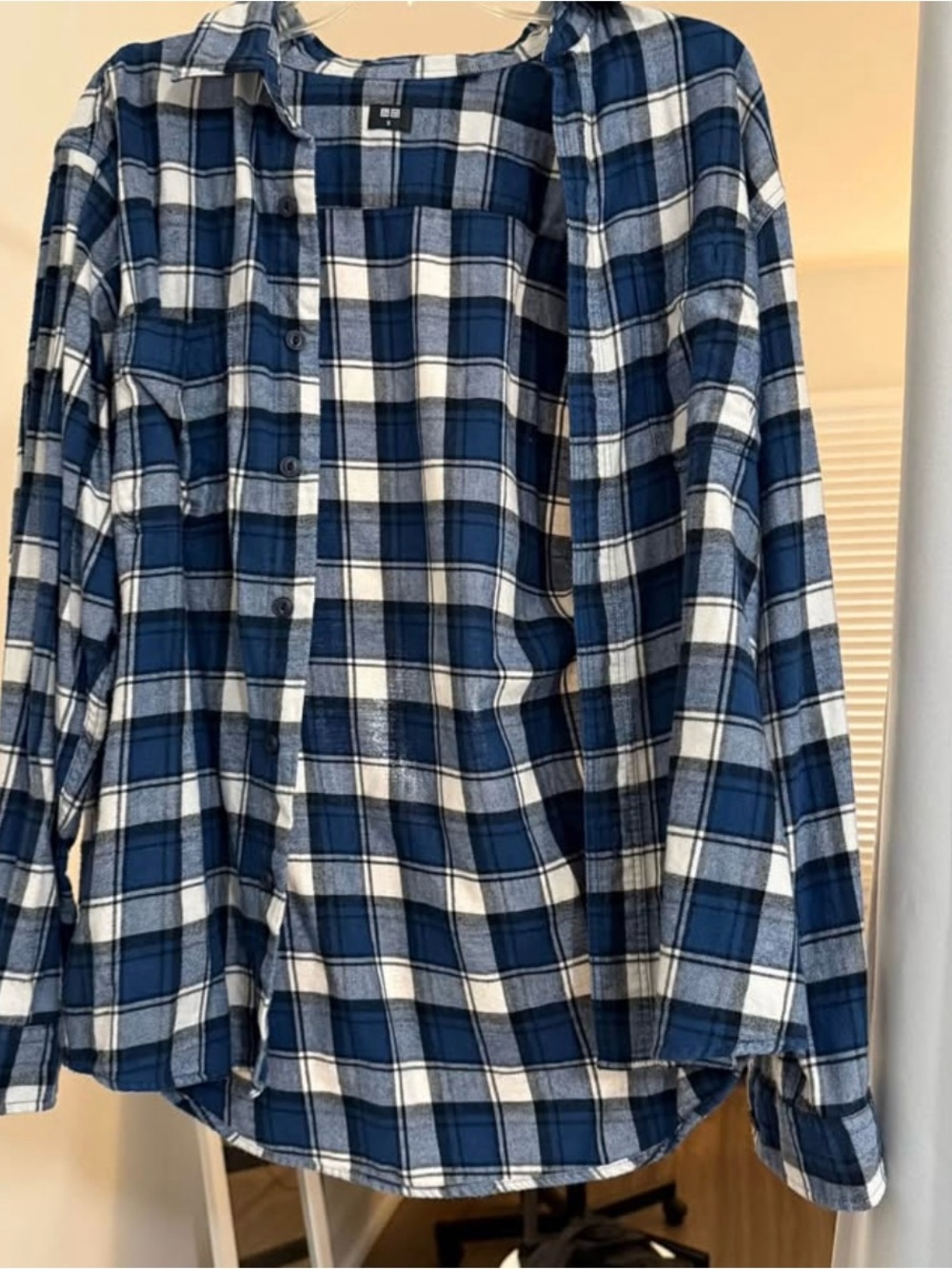 Uniqlo Navy and White Plaid Button-Down Shirt
